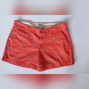 Old Navy Womens Size 8 Embroidered Bermuda Shorts Pink Coral  Blue Anchors